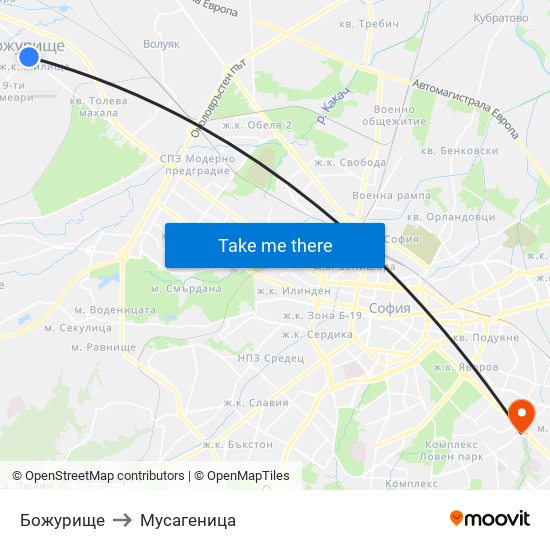 Божурище to Мусагеница map