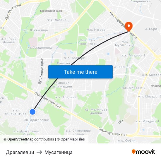 Драгалевци to Мусагеница map