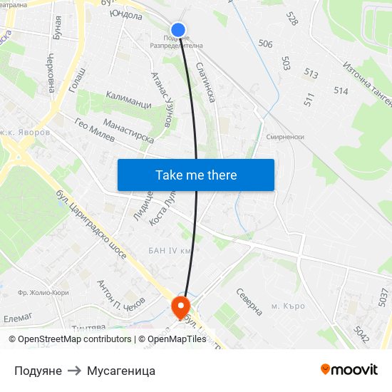 Подуяне to Мусагеница map