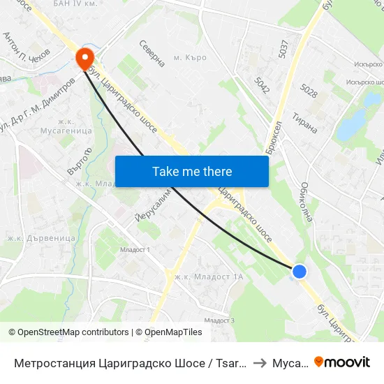 Ⓜ️ Метростанция Цариградско Шосе / Tsarigradsko Shosse Metro Station (1016) to Мусагеница map