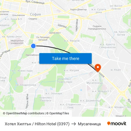 Хотел Хилтън / Hilton Hotel (0397) to Мусагеница map