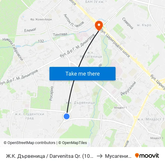 Ж.К. Дървеница / Darvenitsa Qr. (1012) to Мусагеница map