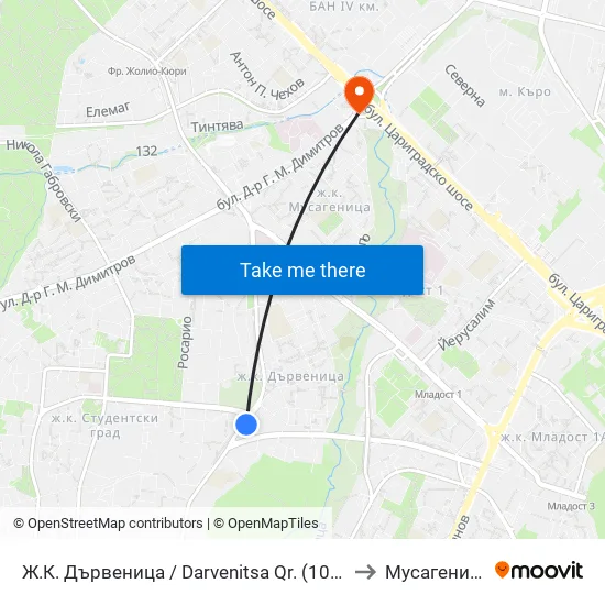Ж.К. Дървеница / Darvenitsa Qr. (1015) to Мусагеница map