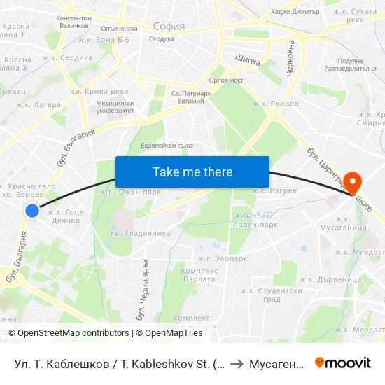 Ул. Т. Каблешков / T. Kableshkov St. (2213) to Мусагеница map