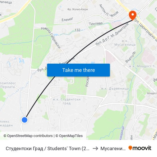 Студентски Град / Students' Town (2382) to Мусагеница map