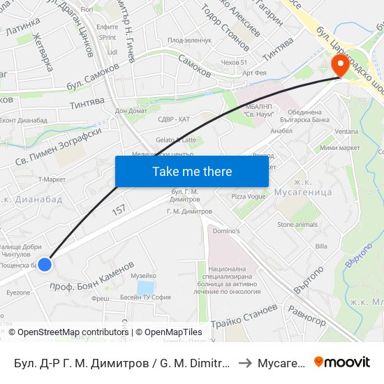 Бул. Д-Р Г. М. Димитров / G. M. Dimitrov Blvd. (0316) to Мусагеница map