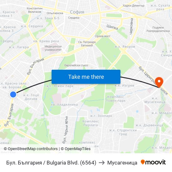 Бул. България / Bulgaria Blvd. (6564) to Мусагеница map