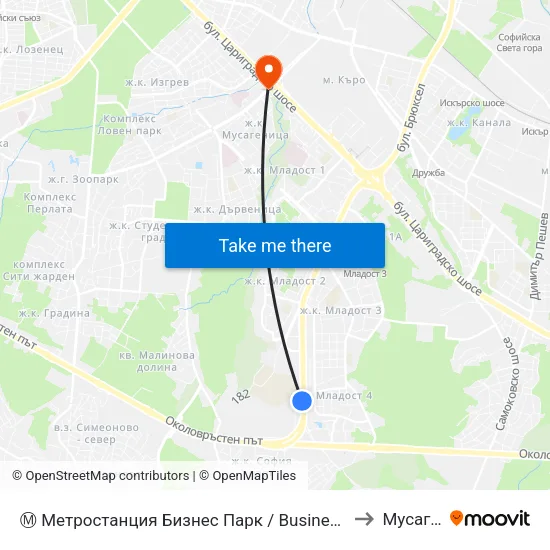 Ⓜ️ Метростанция Бизнес Парк / Business Park Metro Station (2490) to Мусагеница map
