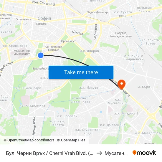 Бул. Черни Връх / Cherni Vrah Blvd. (0395) to Мусагеница map