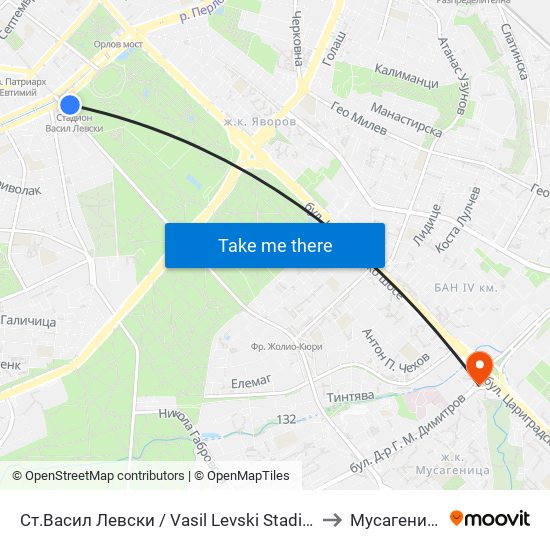 Ст.Васил Левски / Vasil Levski Stadium to Мусагеница map