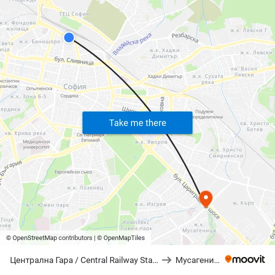 Централна Гара / Central Railway Station to Мусагеница map