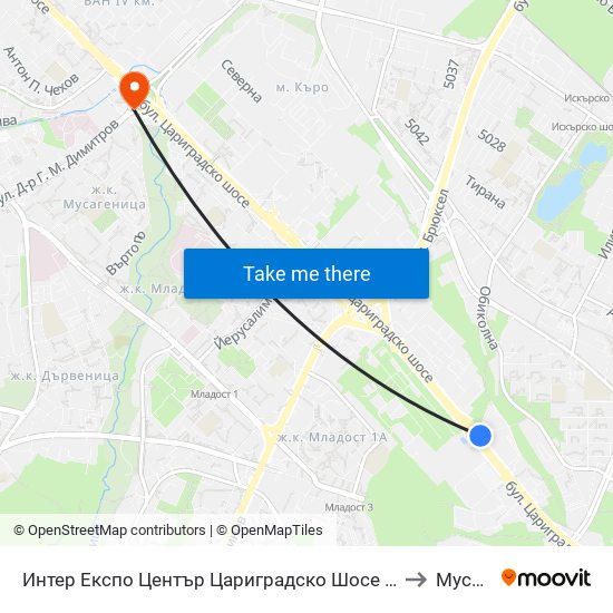 Интер Експо Център Цариградско Шосе / Inter Expo Center – Tsarigradsko Shose to Мусагеница map