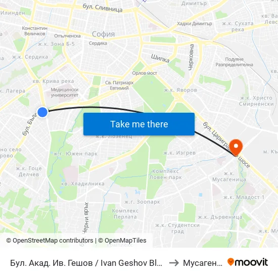 Ⓜ️ Бул. Акад. Ив. Гешов / Ivan Geshov Blvd. (2804) to Мусагеница map