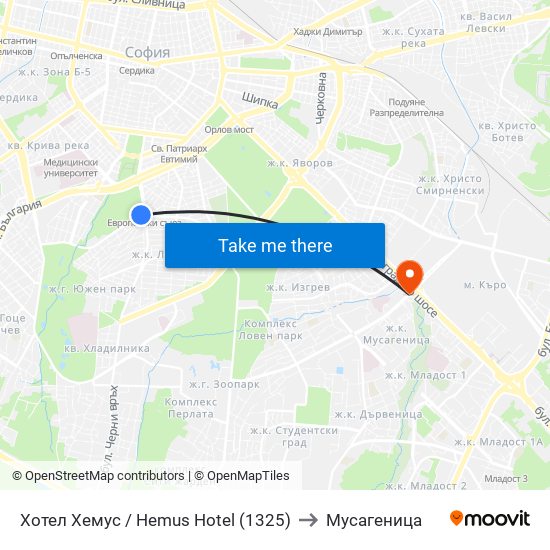 Хотел Хемус / Hemus Hotel (1325) to Мусагеница map