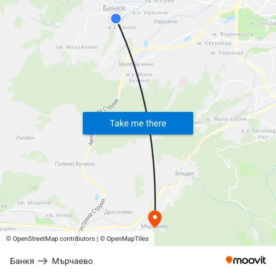 Банкя to Мърчаево map