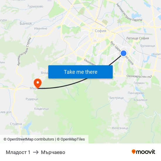 Младост 1 to Мърчаево map