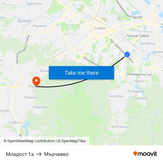 Младост 1а to Мърчаево map