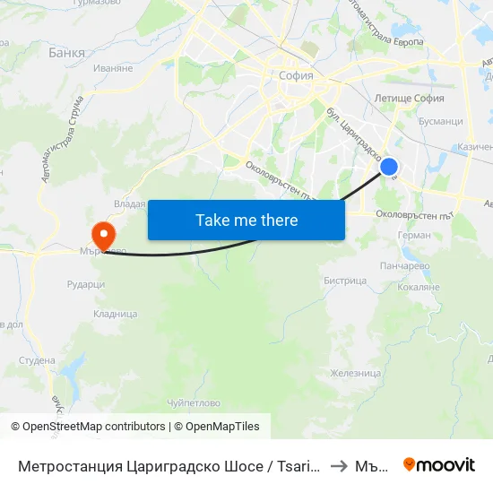 Ⓜ️ Метростанция Цариградско Шосе / Tsarigradsko Shosse Metro Station (1016) to Мърчаево map