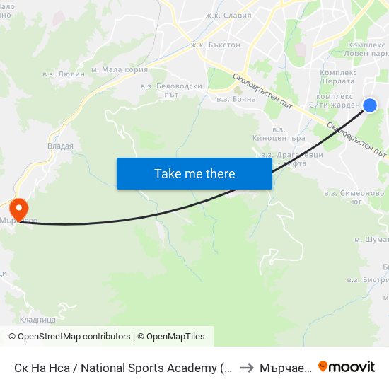 Ск На Нса / National Sports Academy (1609) to Мърчаево map