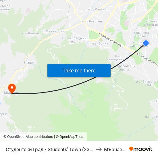 Студентски Град / Students' Town (2382) to Мърчаево map