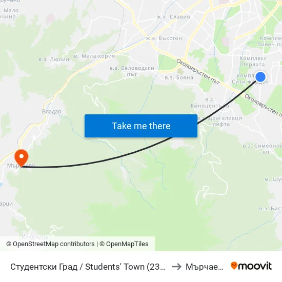 Студентски Град / Students' Town (2382) to Мърчаево map