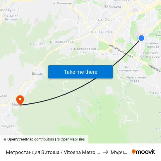 Ⓜ️ Метростанция Витоша / Vitosha Metro Station (2654) to Мърчаево map
