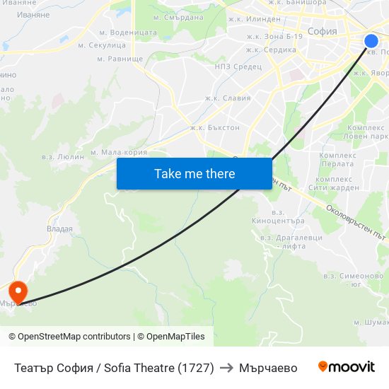 Театър София / Sofia Theatre (1727) to Мърчаево map