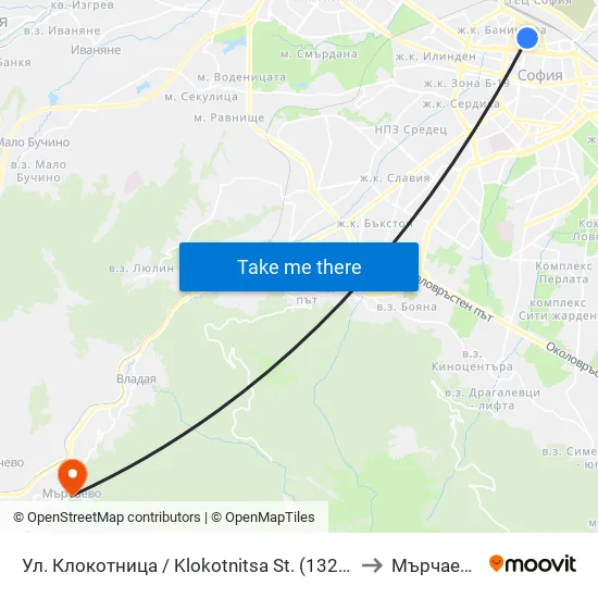 Ул. Клокотница / Klokotnitsa St. (1326) to Мърчаево map