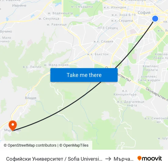 Софийски Университет / Sofia University (1698) to Мърчаево map