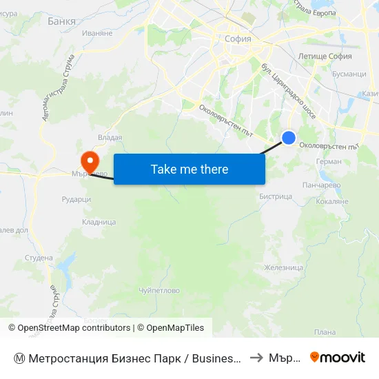 Ⓜ️ Метростанция Бизнес Парк / Business Park Metro Station (2490) to Мърчаево map