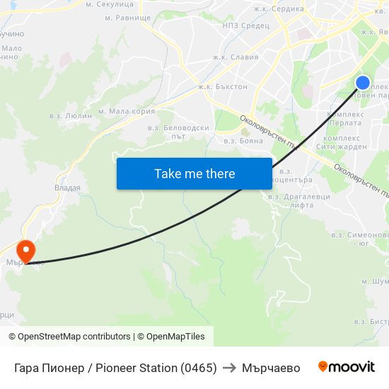 Гара Пионер / Pioneer Station (0465) to Мърчаево map
