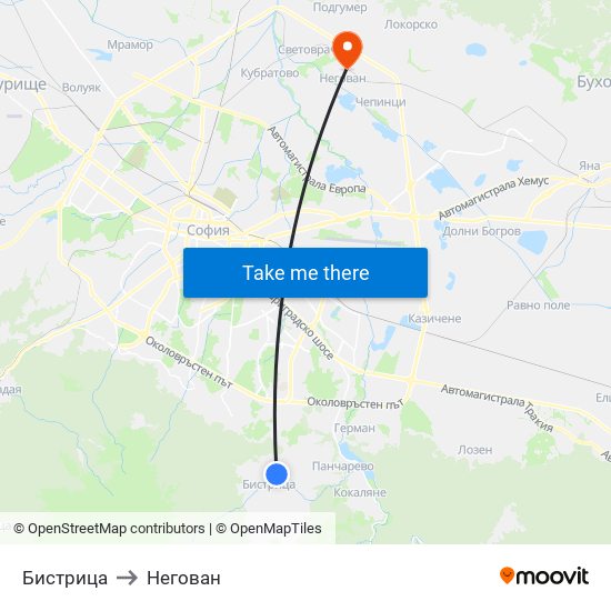 Бистрица to Негован map