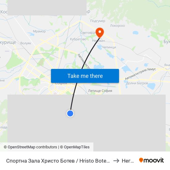 Спортна Зала Христо Ботев / Hristo Botev Sports Hall (1611) to Негован map