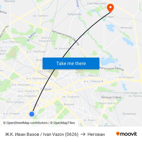 Ж.К. Иван Вазов / Ivan Vazov (0626) to Негован map