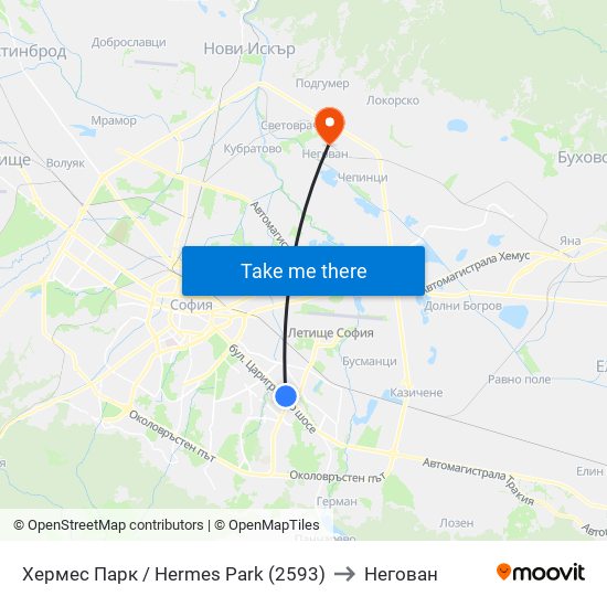 Хермес Парк / Hermes Park (2593) to Негован map