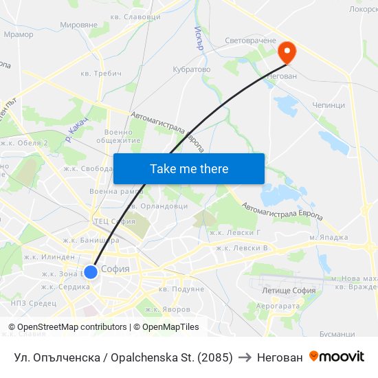 Ул. Опълченска / Opalchenska St. (2085) to Негован map