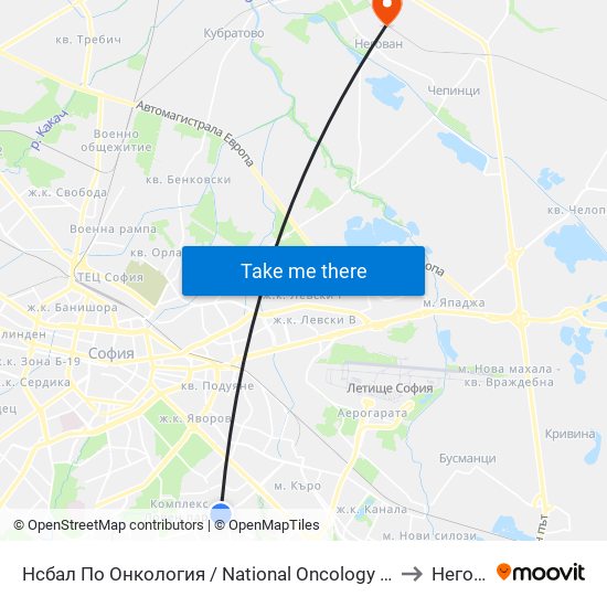 Нсбал По Онкология / National Oncology Hospital (2542) to Негован map