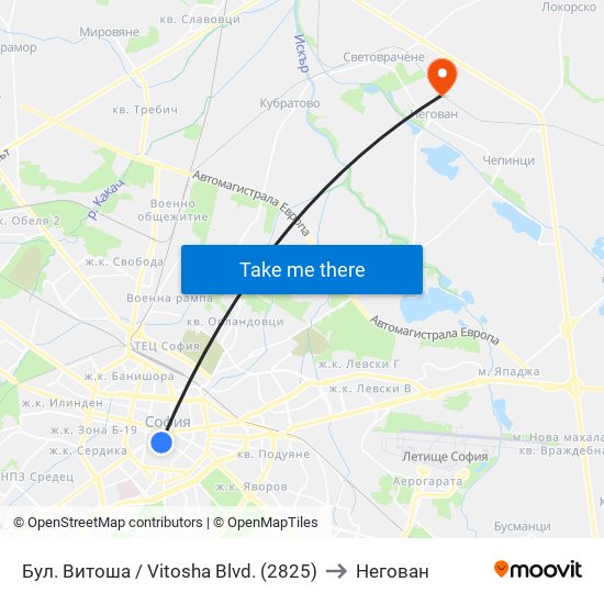 Бул. Витоша / Vitosha Blvd. (2825) to Негован map