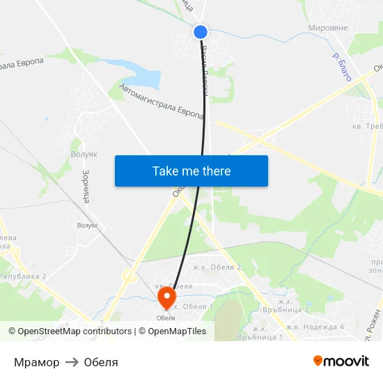 Мрамор to Обеля map