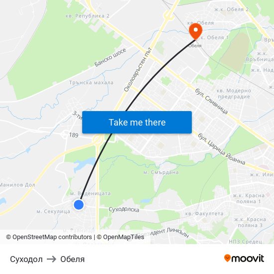 Суходол to Обеля map