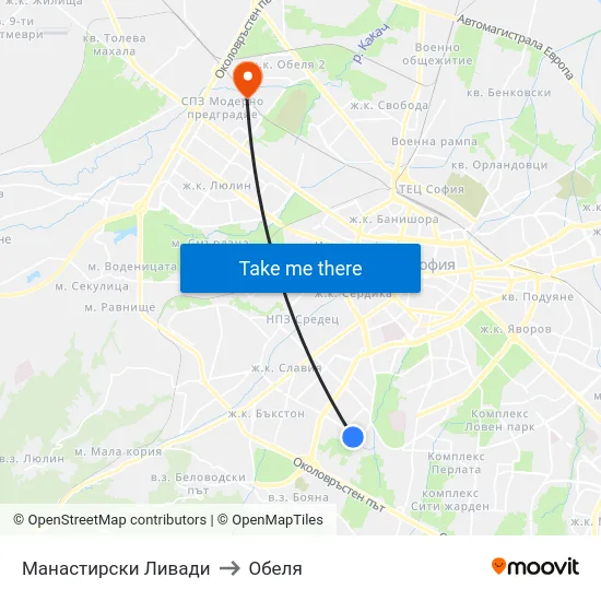 Манастирски Ливади to Обеля map