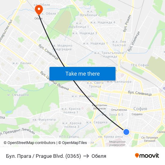 Бул. Прага / Prague Blvd. (0365) to Обеля map
