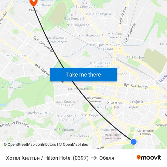Хотел Хилтън / Hilton Hotel (0397) to Обеля map