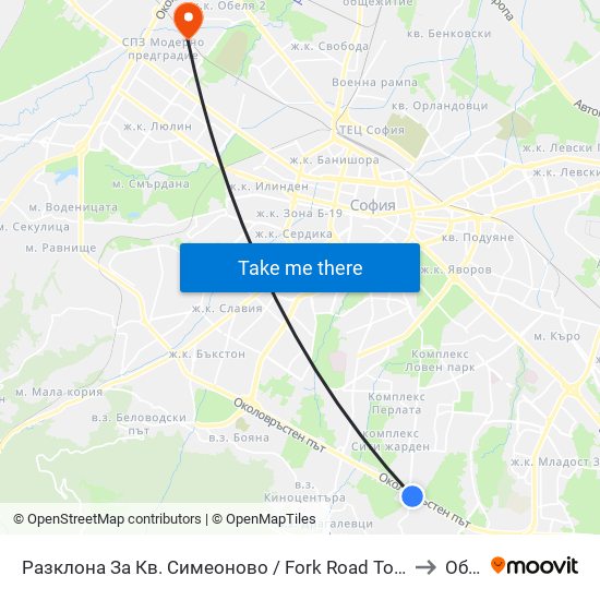 Разклона За Кв. Симеоново / Fork Road To Simeonovo Qr. (1459) to Обеля map