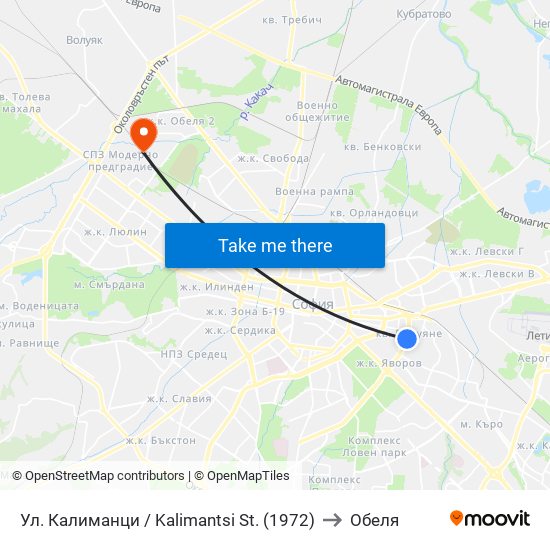Ул. Калиманци / Kalimantsi St. (1972) to Обеля map
