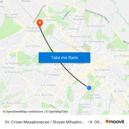 Ул. Стоян Михайловски / Stoyan Mihaylovski St. (2692) to Обеля map