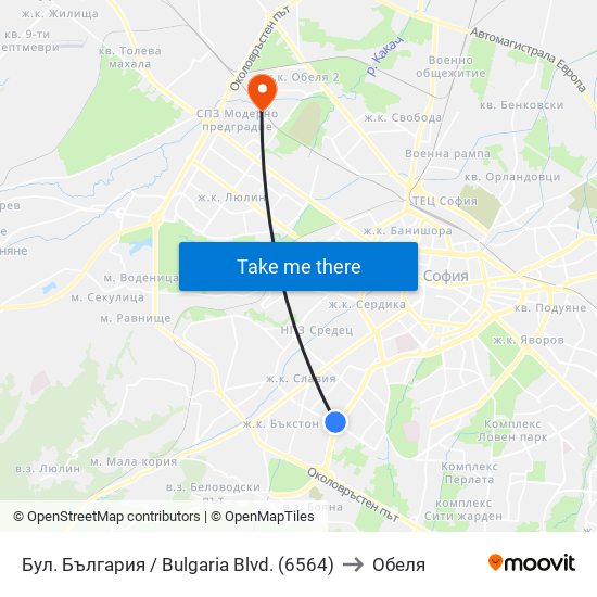 Бул. България / Bulgaria Blvd. (6564) to Обеля map