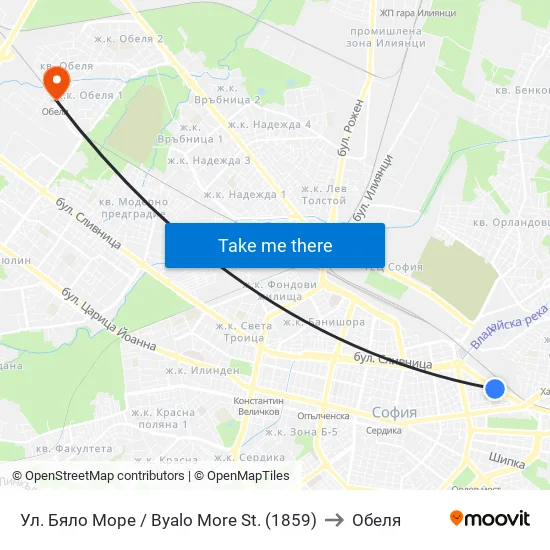 Ул. Бяло Море / Byalo More St. (1859) to Обеля map