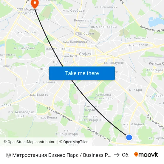 Ⓜ️ Метростанция Бизнес Парк / Business Park Metro Station (2490) to Обеля map