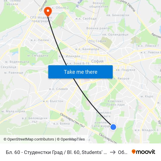 Бл. 60 - Студенстки Град / Bl. 60, Students' Town (2507) to Обеля map